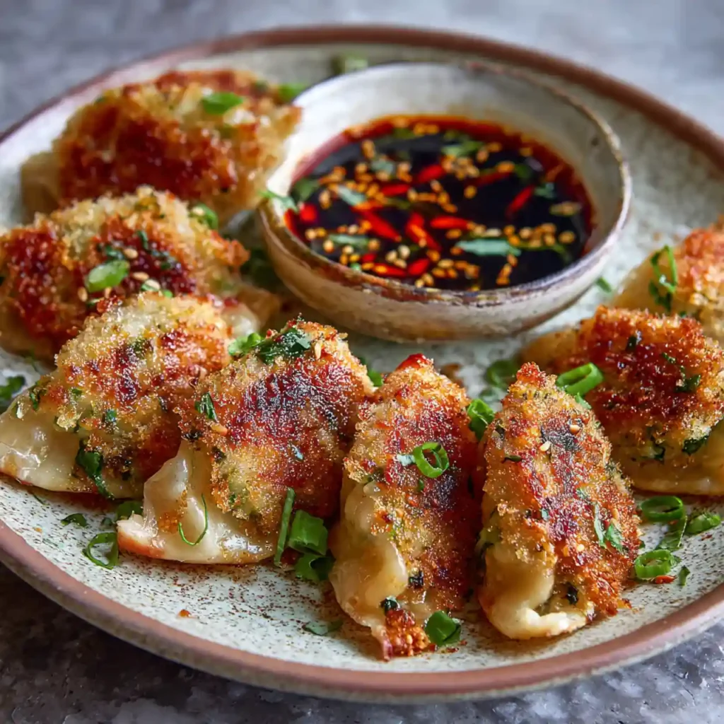 crispy cabbage dumplings served with soy sauce