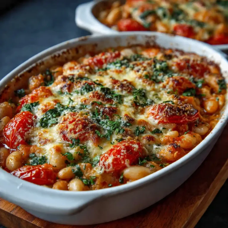 cheesy tomato white bean bake fresh from oven
