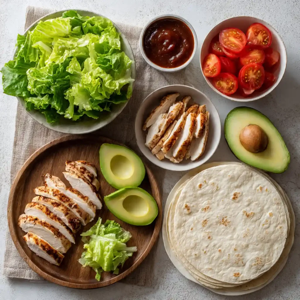 ingredients for chicken avocado wrap