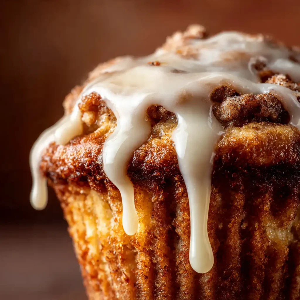 cinnamon roll muffins icing close up