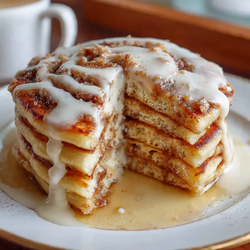 cinnamon roll pancakes served with syrup