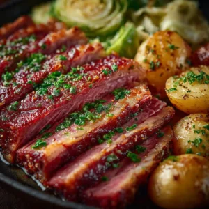 close up corned beef and cabbage