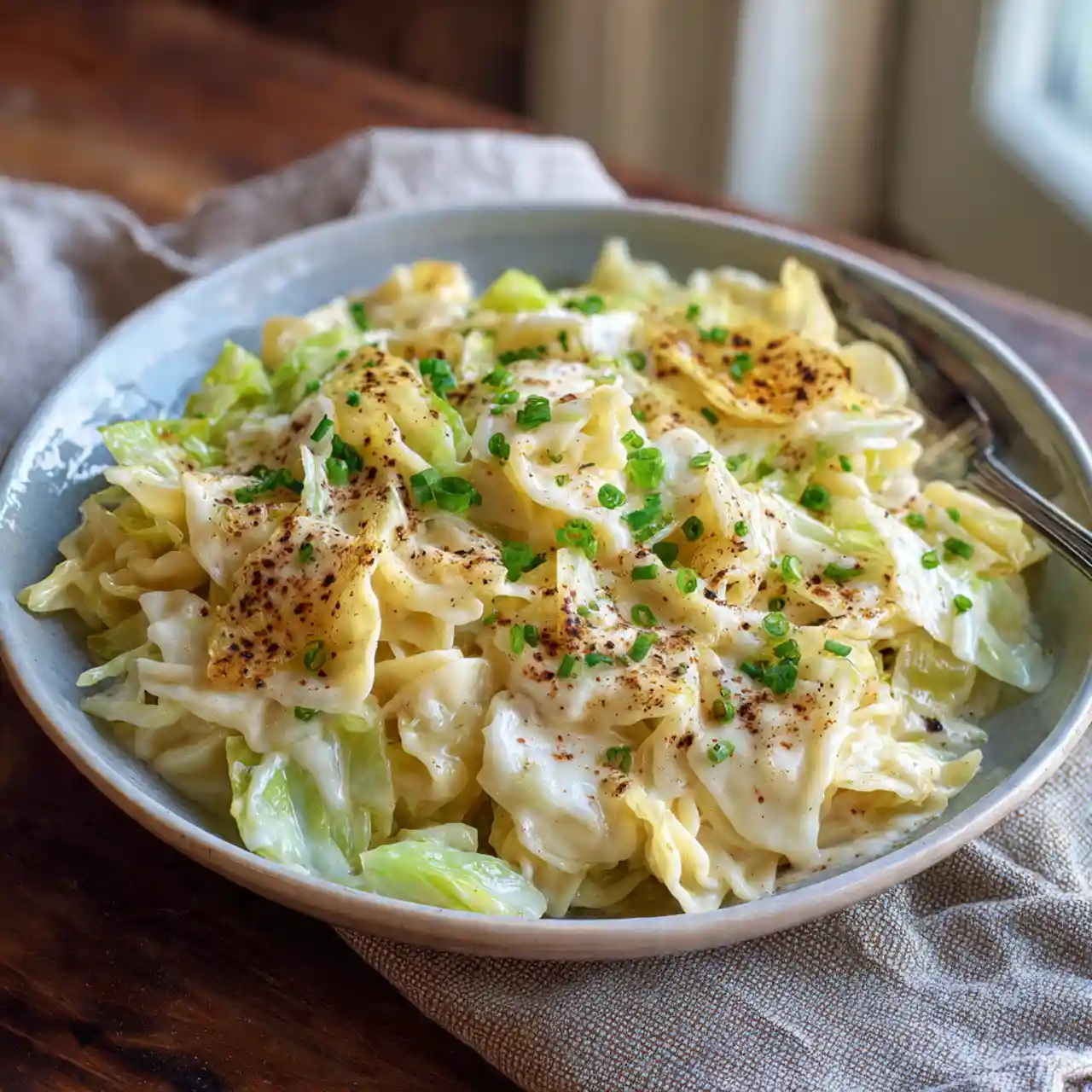 Creamy Alfredo cabbage pasta with Parmesan and parsley