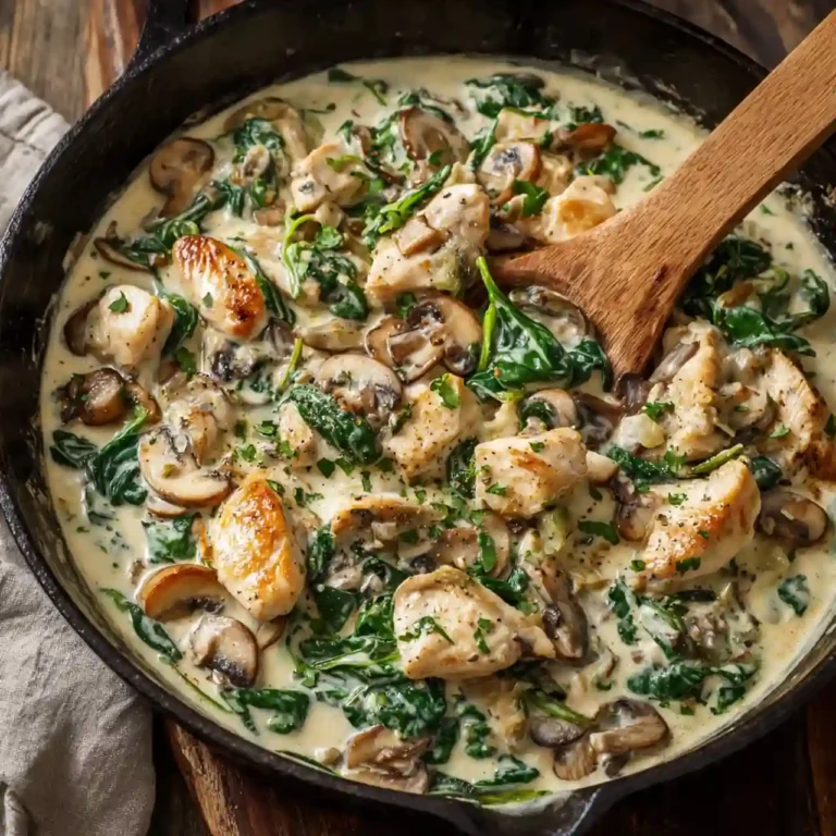 Creamy chicken mushroom spinach skillet