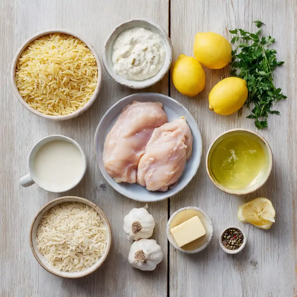 Ingredients for creamy lemon chicken orzo