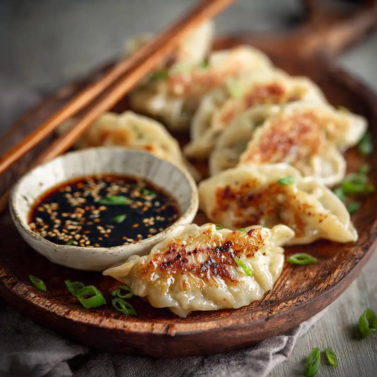 crispy cabbage dumplings with soy dipping sauce