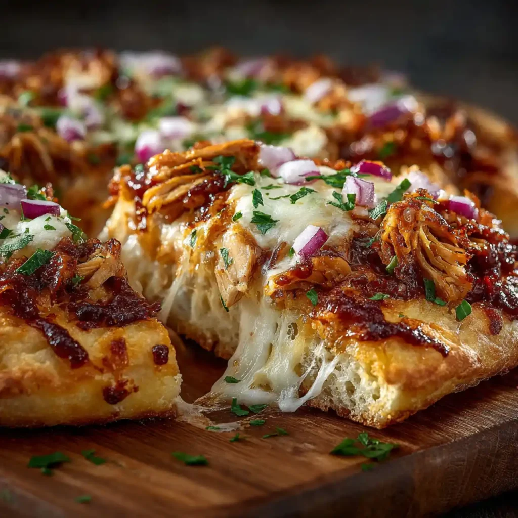 close up BBQ chicken flatbread toppings
