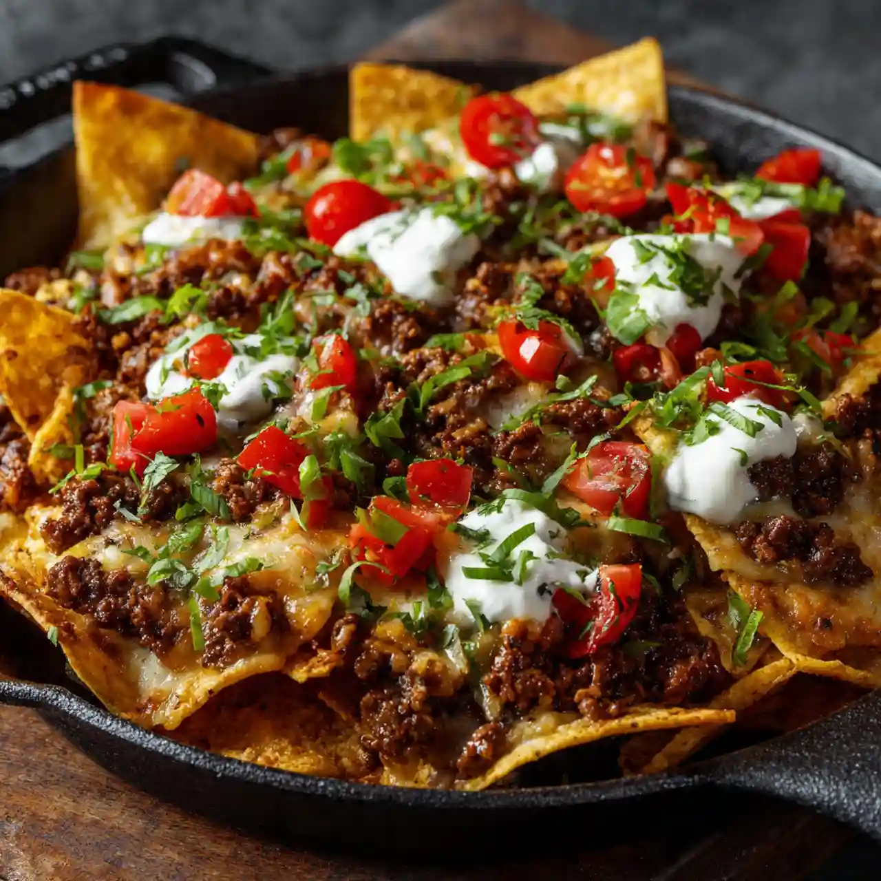 Easy beef nachos recipe with melted cheese and toppings