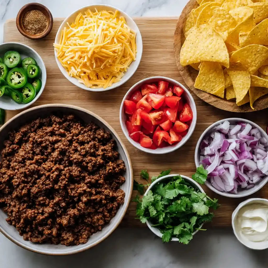 Ingredients for easy beef nachos recipe