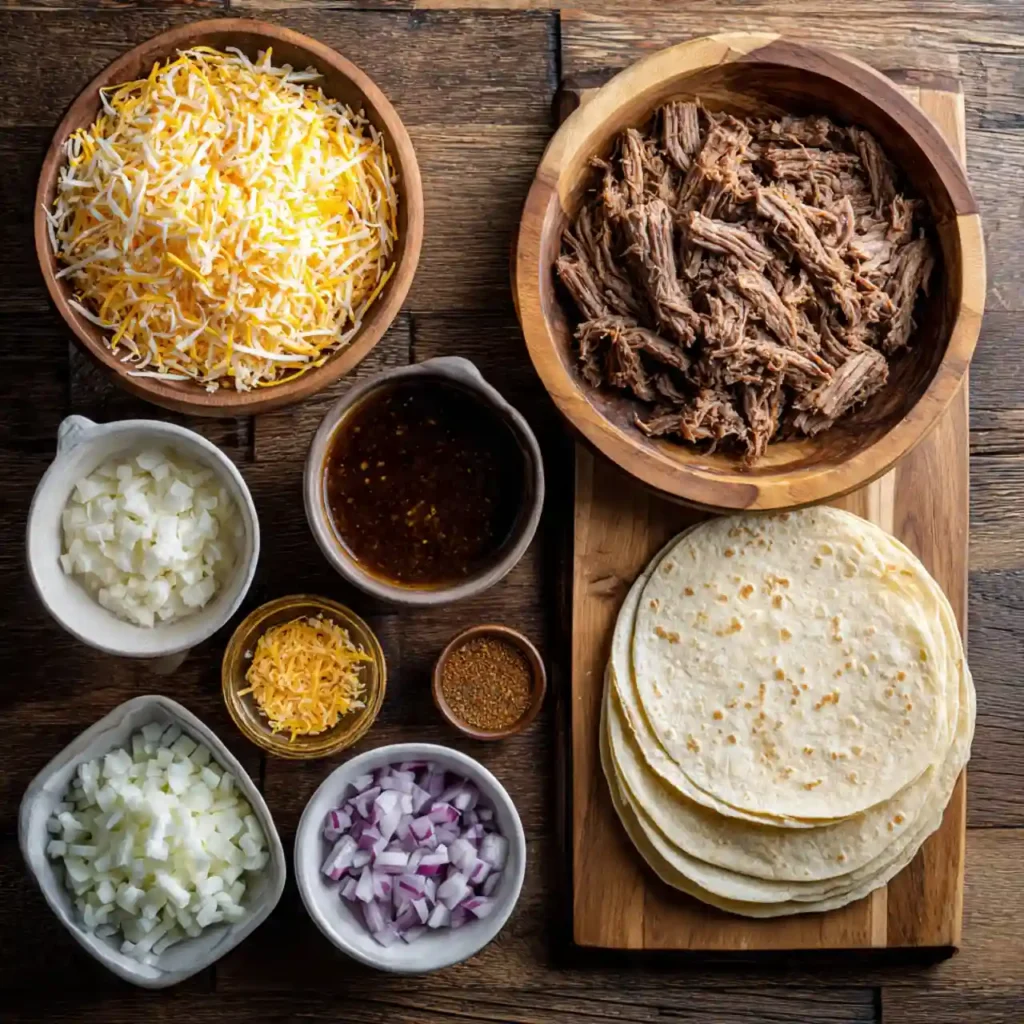Ingredients for easy crispy birria egg rolls