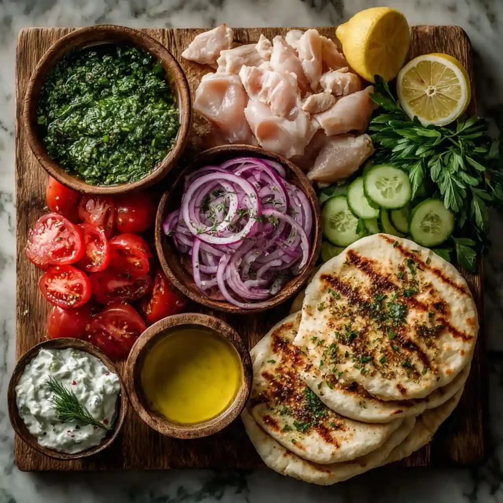 Ingredients for easy Greek chicken gyros with tzatziki