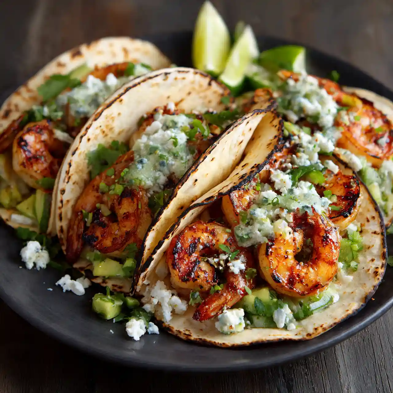 Grilled shrimp tacos with fresh avocado salsa