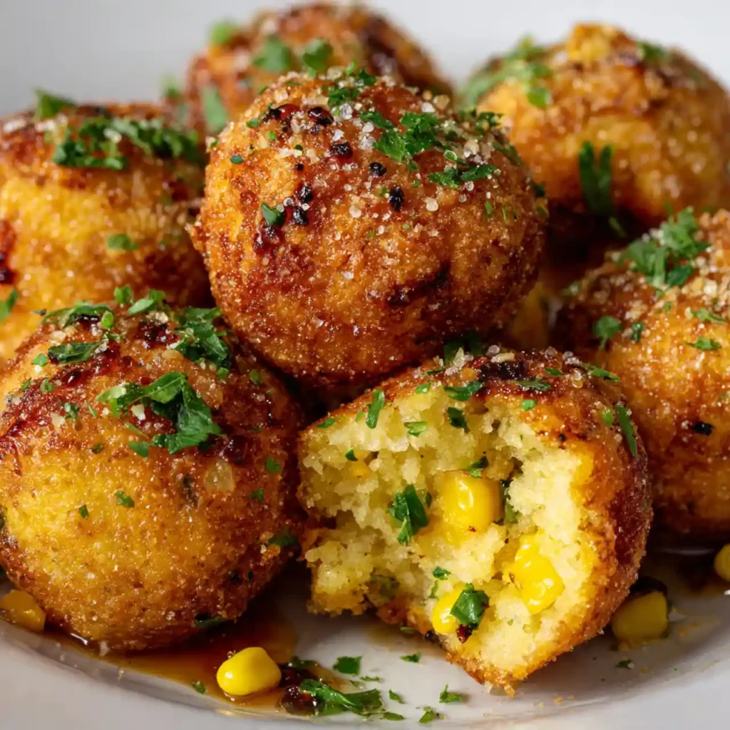 Close up of fluffy honey butter cornbread poppers