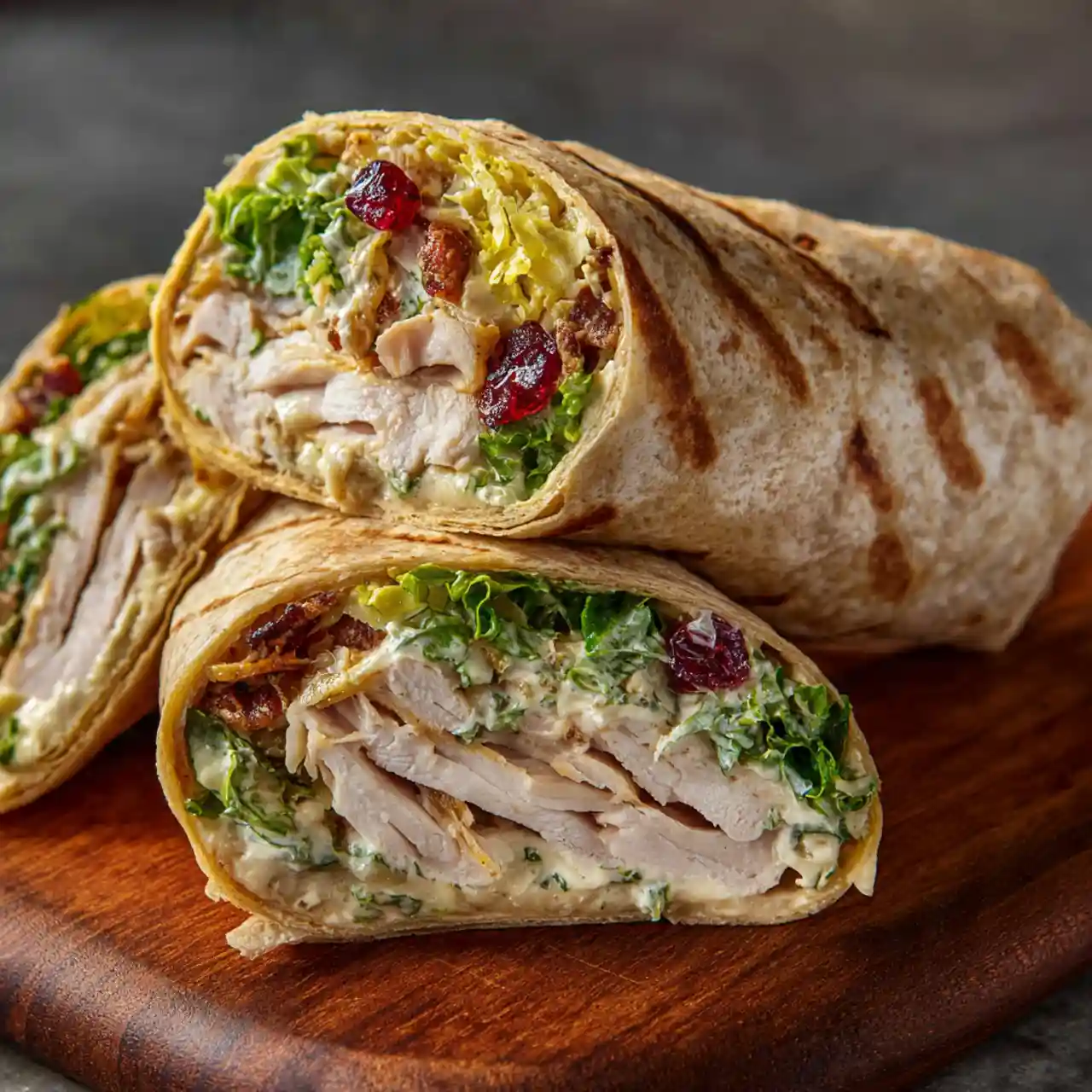 Honey mustard turkey wrap sliced and served