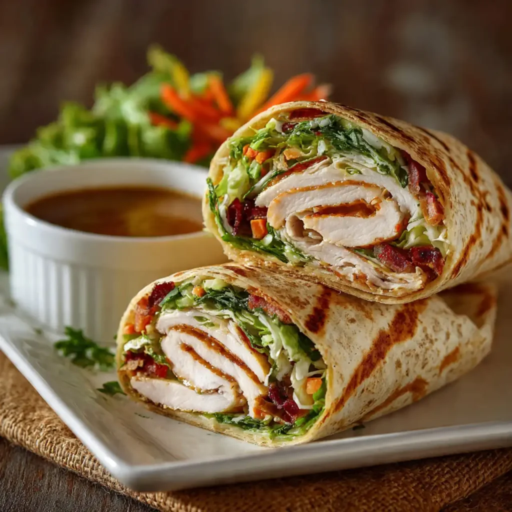 Honey mustard turkey wrap served with sides