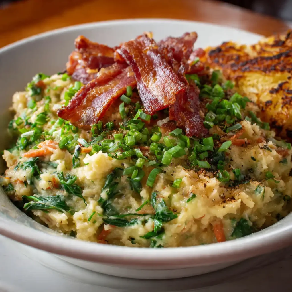 Irish colcannon with bacon serving suggestion