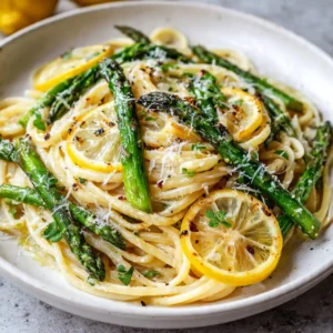 close up lemon asparagus pasta
