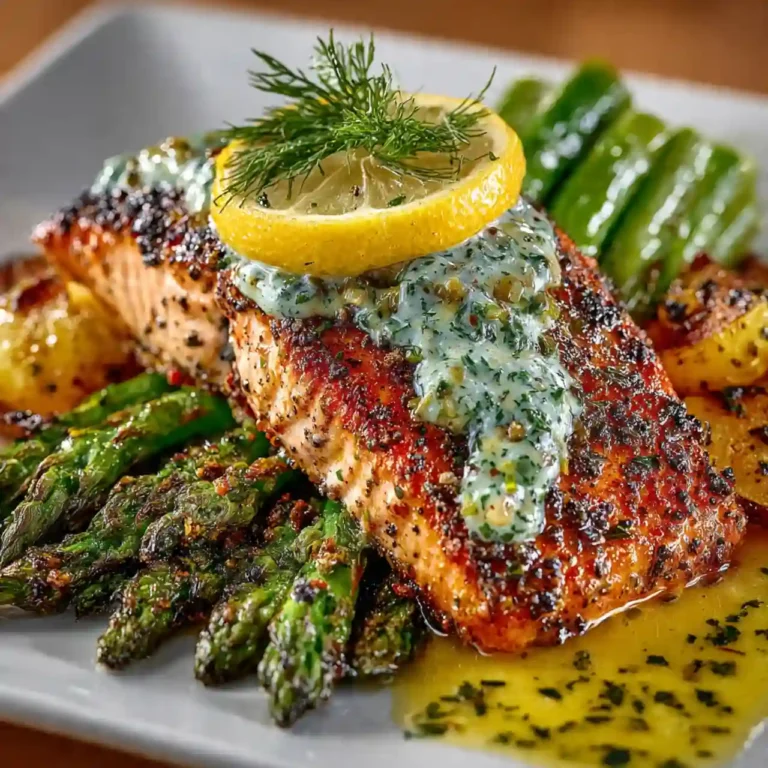 Lemon dill salmon with fresh herbs and lemon slices