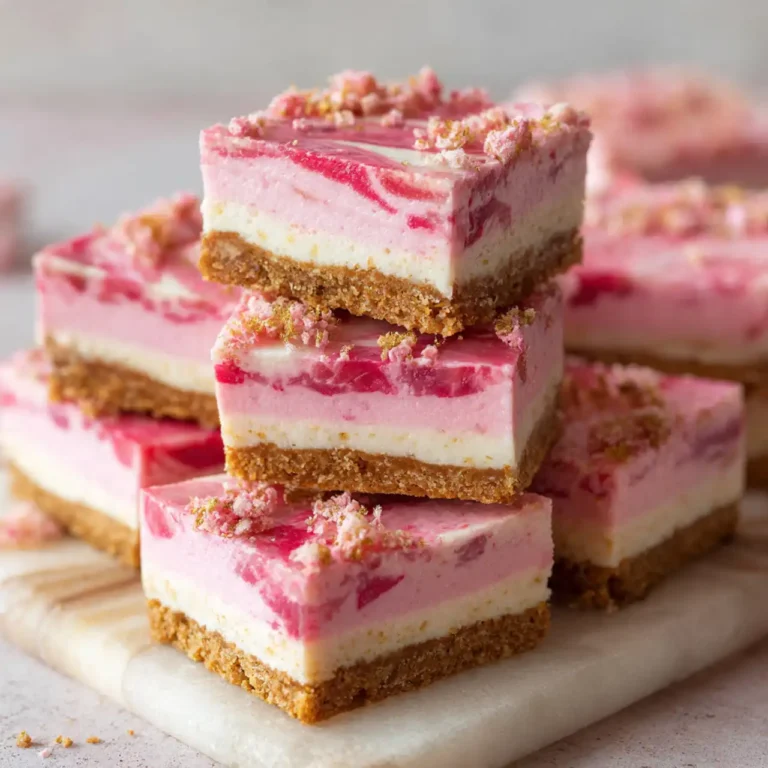 No bake rhubarb cheesecake squares with creamy filling