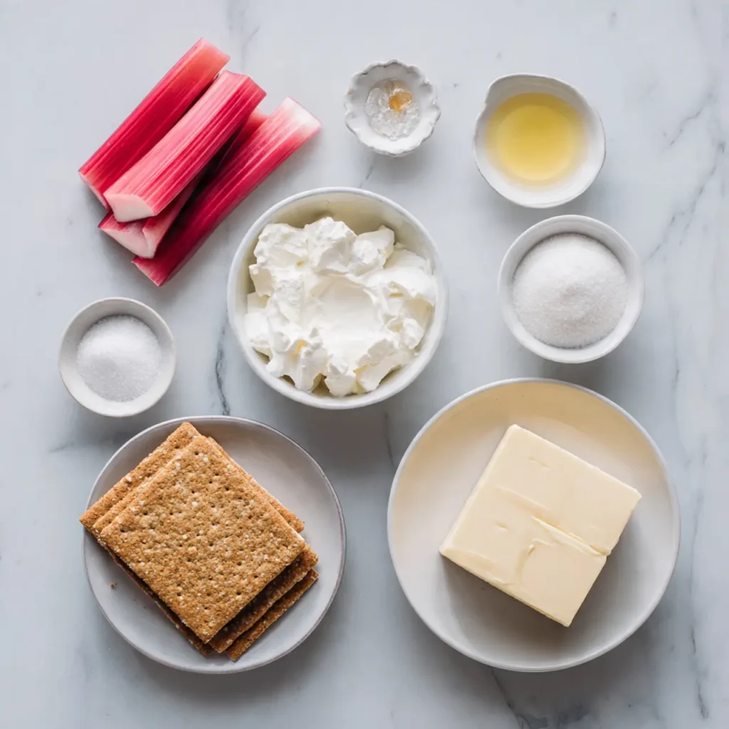Ingredients for no bake rhubarb cheesecake squares