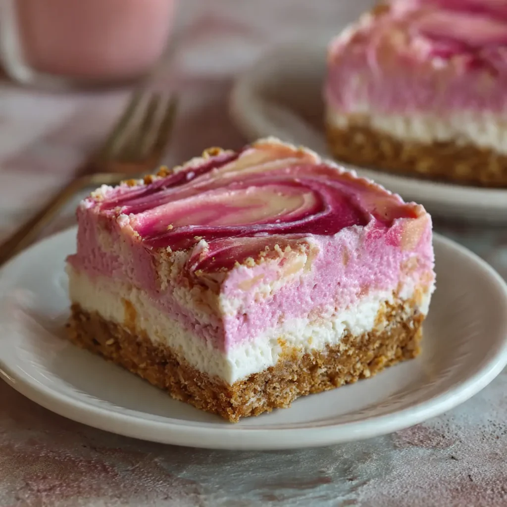 No bake rhubarb cheesecake squares served