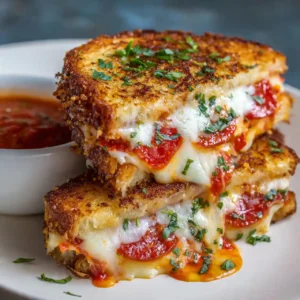Pizza grilled cheese sandwich with melted mozzarella