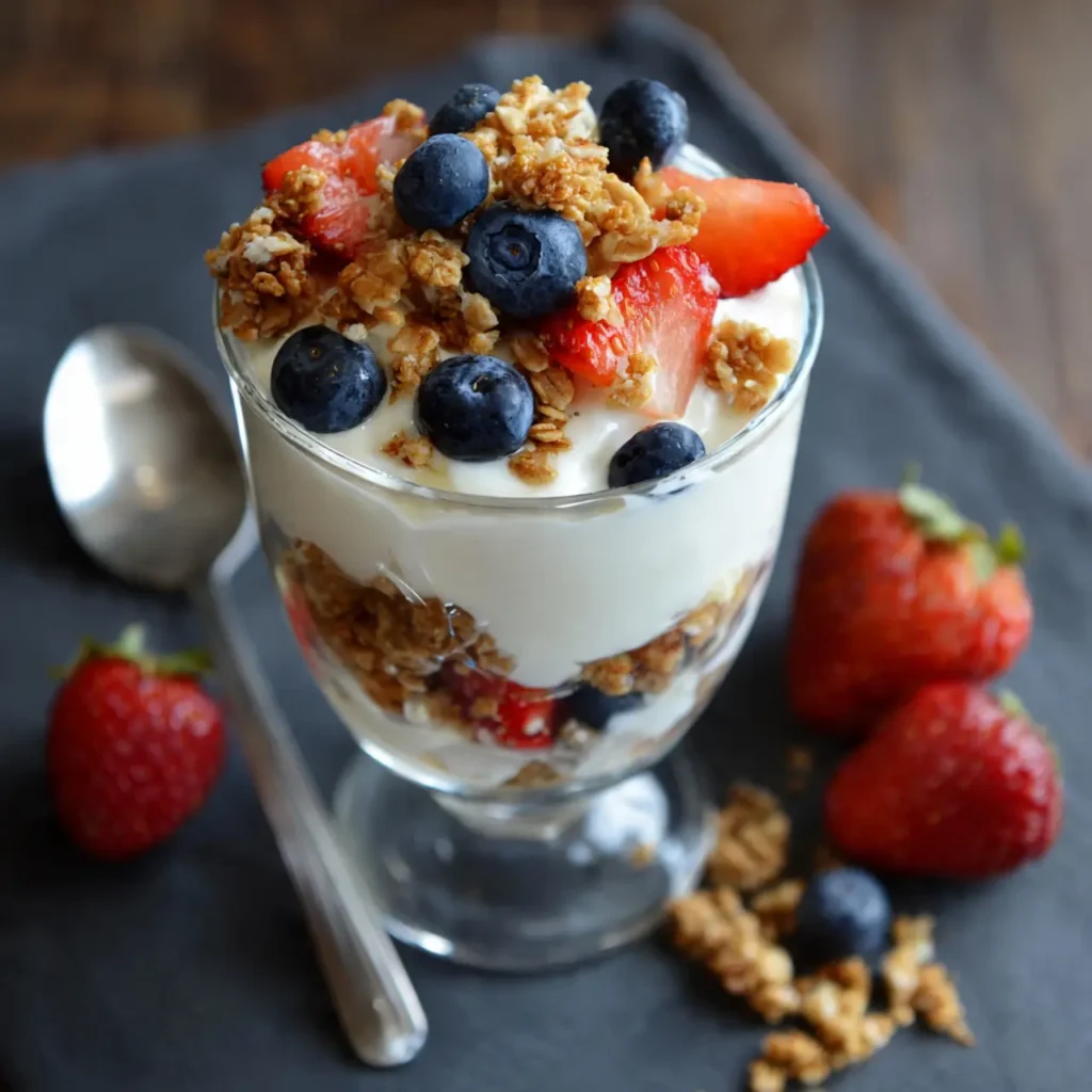 Greek yogurt parfait served for breakfast