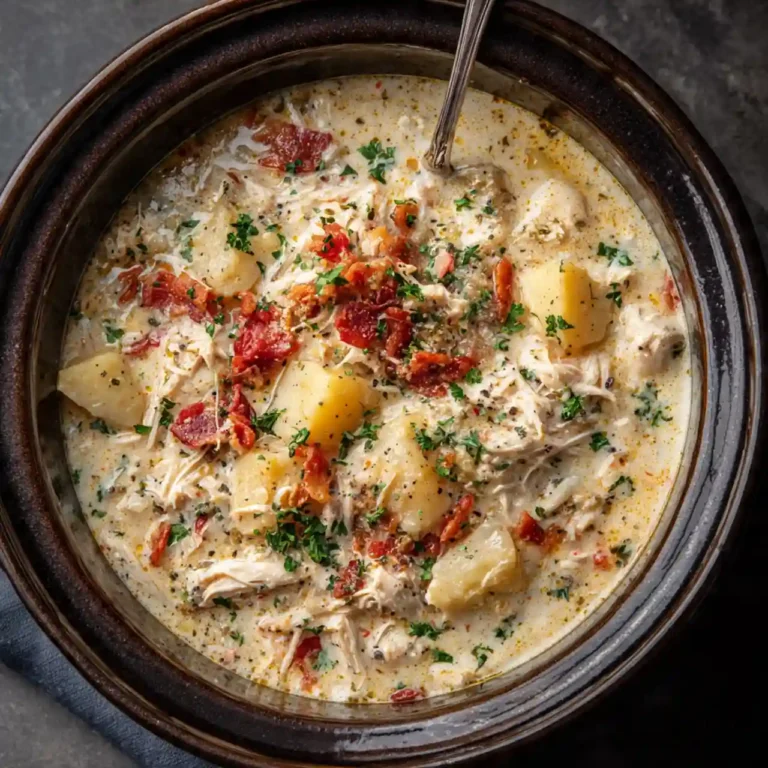 Slow cooker crack chicken soup topped with bacon and cheese
