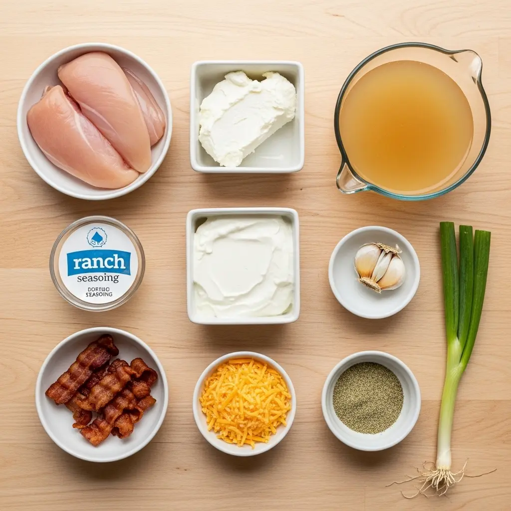 Ingredients for slow cooker crack chicken soup