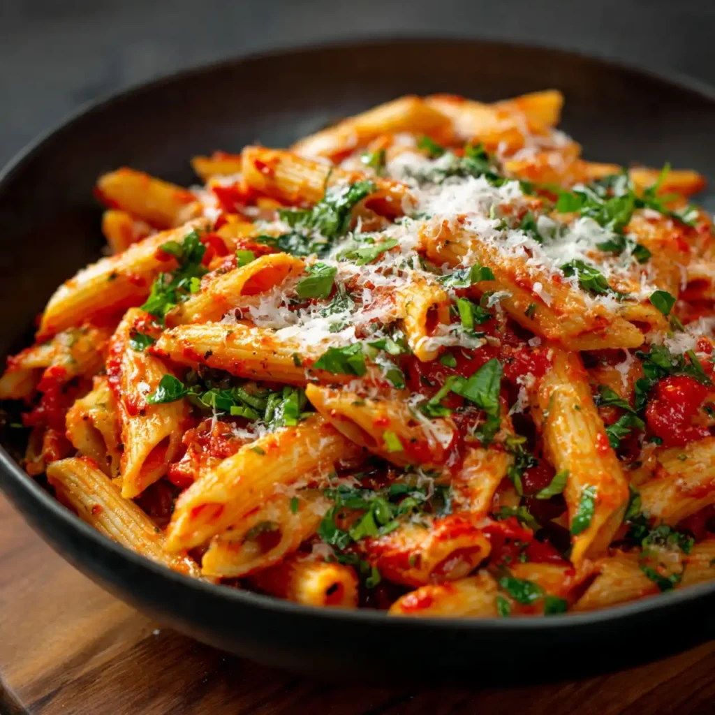 close up spicy arrabbiata pasta