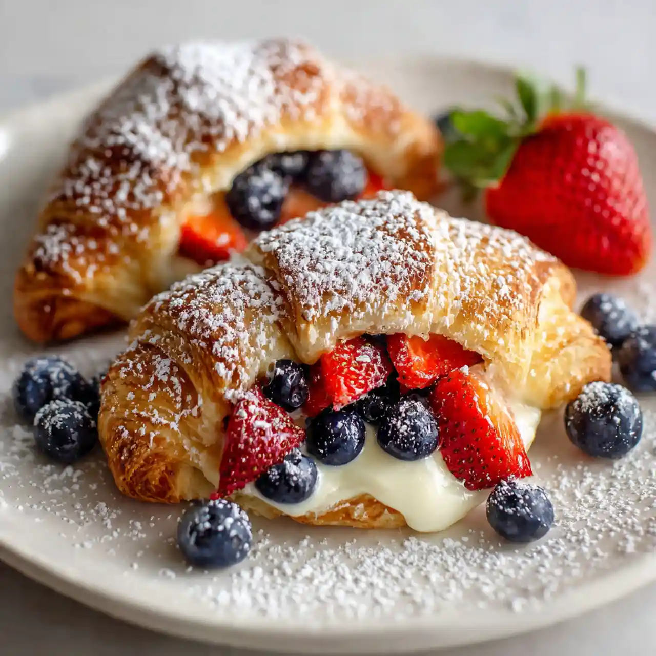 Berry Cream Cheese Stuffed Crescent Rolls 1 Berry cream cheese stuffed crescent rolls on a baking tray