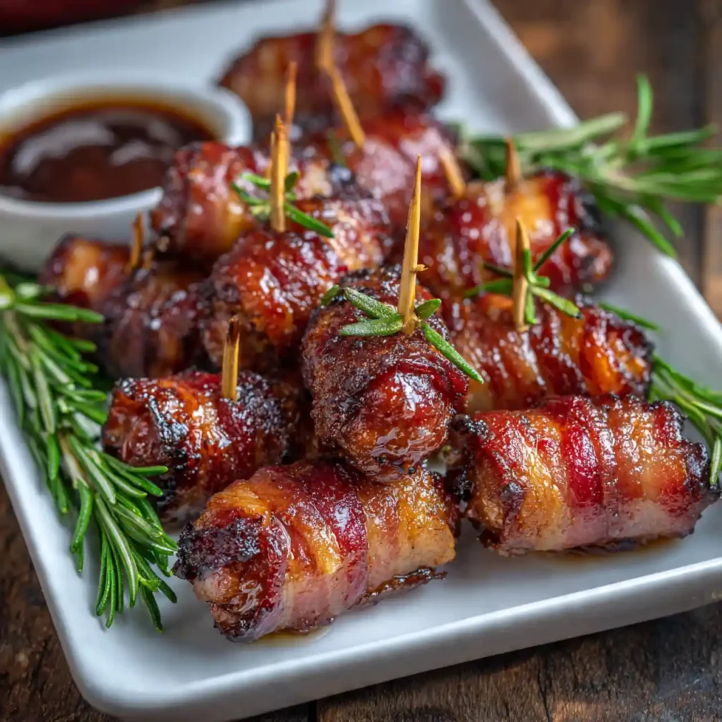 Brown Sugar Bacon Wrapped Smokies 4 Brown sugar bacon wrapped smokies with dipping sauces