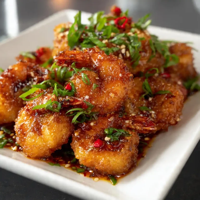 Easy Firecracker Shrimp Recipe with crispy shrimp tossed in spicy sweet sauce