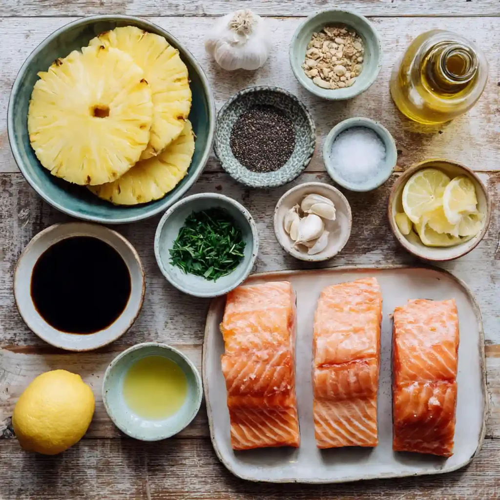 Ingredients for easy pineapple glazed salmon recipe