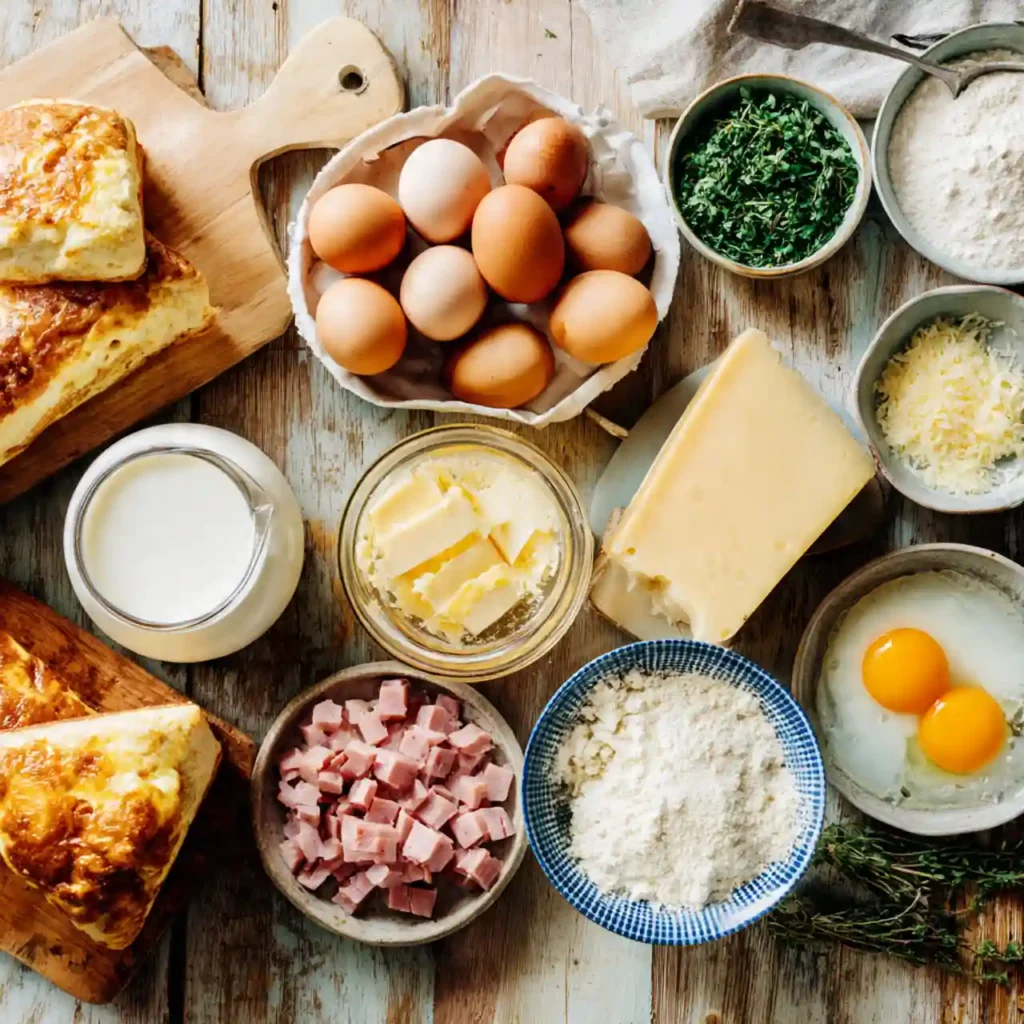 Eggs Benedict Casserole (Easy Overnight Breakfast Bake) 2 eggs benedict casserole ingredients flat lay