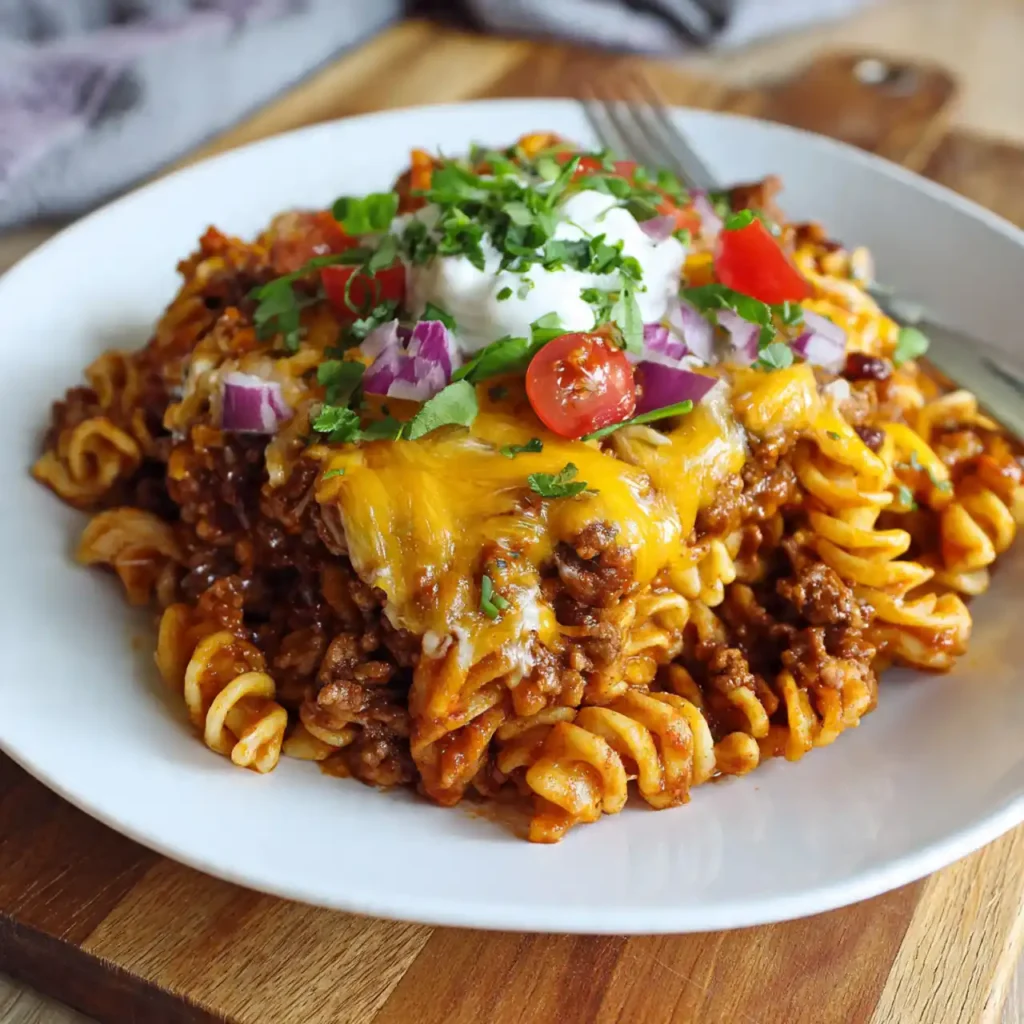loaded-taco-pasta-bake-serving