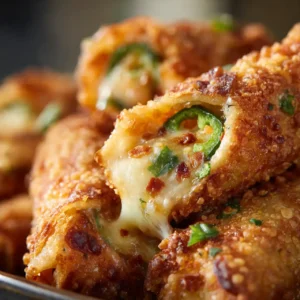 Close-up of Mini Jalapeño Popper Egg Rolls showing crispy crust and cheesy filling