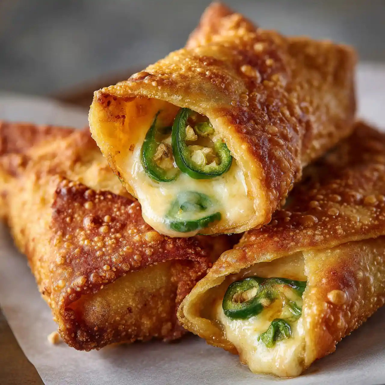 Mini Jalapeño Popper Egg Rolls with crispy exterior and creamy cheese filling