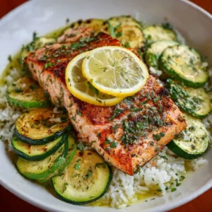 One Pan Lemon Herb Salmon and Zucchini 5 One pan lemon herb salmon and zucchini served on a plate