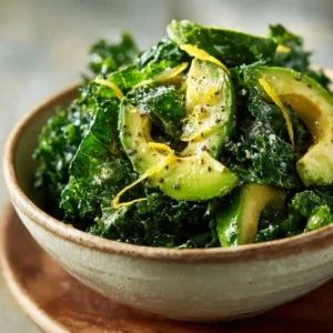 Healthy Avocado Lemon Kale Salad Recipe 5 Fresh kale salad with avocado slices
