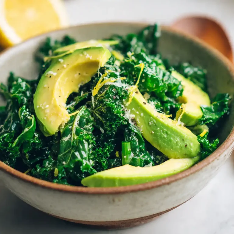Avocado Lemon Kale Salad Recipe with fresh kale and lemon dressing