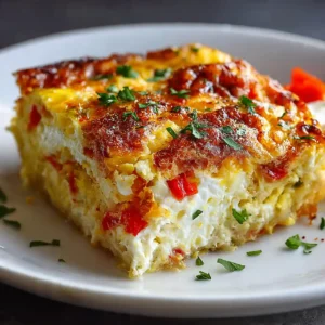 Cottage Cheese Egg Bake 5 Cheesy egg bake with red peppers.