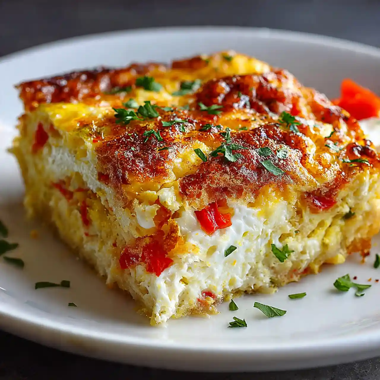 Cottage Cheese Egg Bake 1 Cheesy egg bake with red peppers.