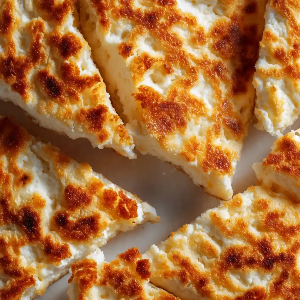 close-up of soft fluffy cottage cheese flatbread texture