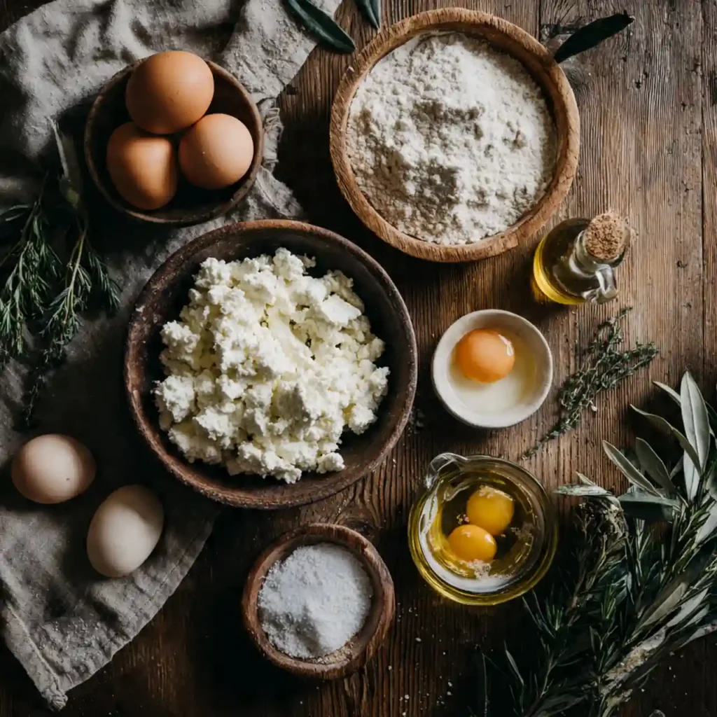 ingredients for best cottage cheese flatbread recipe including cottage cheese flour and eggs