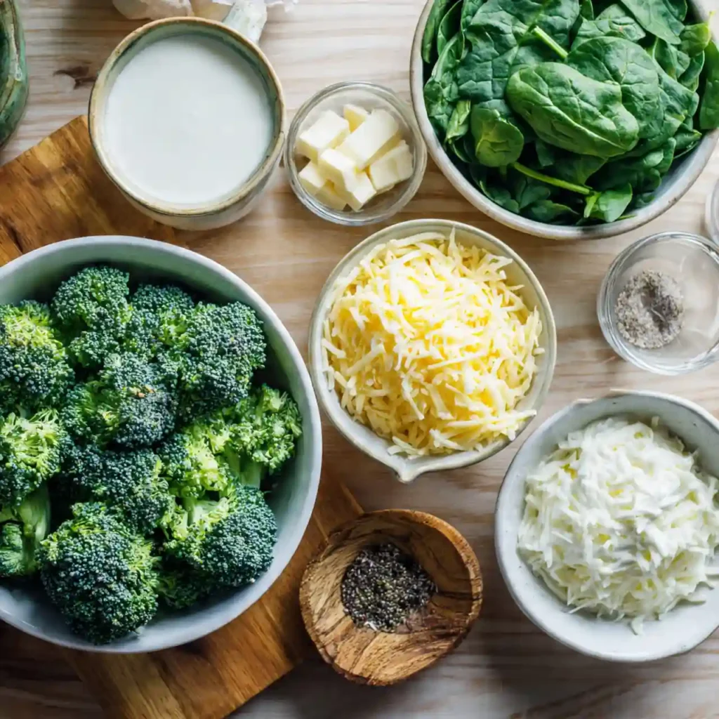 Creamy Spinach Broccoli Cheese Casserole 2 Ingredients for Creamy Spinach Broccoli Cheese Casserole including fresh broccoli and cheese