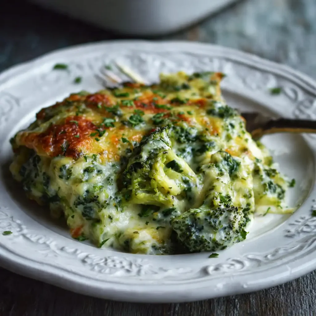 Creamy Spinach Broccoli Cheese Casserole 4 Creamy Spinach Broccoli Cheese Casserole served as a comforting meal