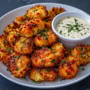 crispy air fryer chicken bites served with dipping sauce