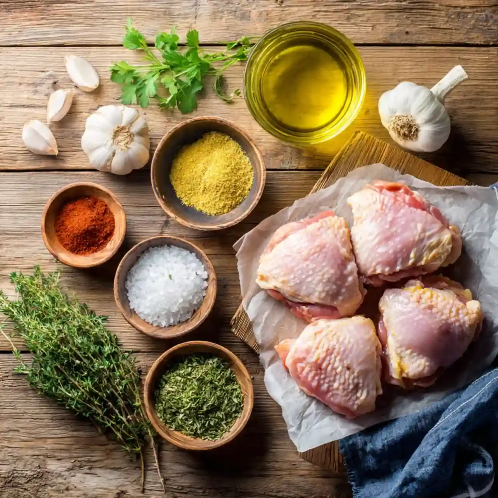 Crispy Air Fryer Chicken Thighs 2 ingredients for crispy air fryer chicken thighs including chicken thighs and spices