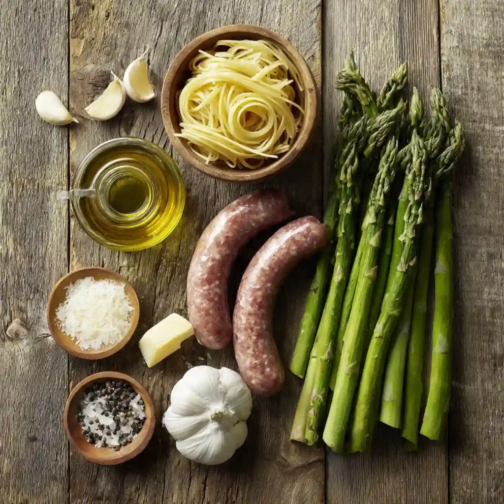 Easy Sausage Asparagus Pasta Recipe (30 Minute Dinner!) 2 Ingredients for Easy Sausage Asparagus Pasta Recipe including sausage and asparagus